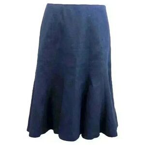 VINTAGE Chaps Navy Blue Linen Trumpet Skirt Knee Length Fully Lined Size 12
